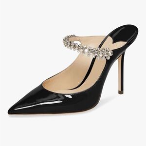 Elegant Black Stiletto Heels with Rhinestone Strap